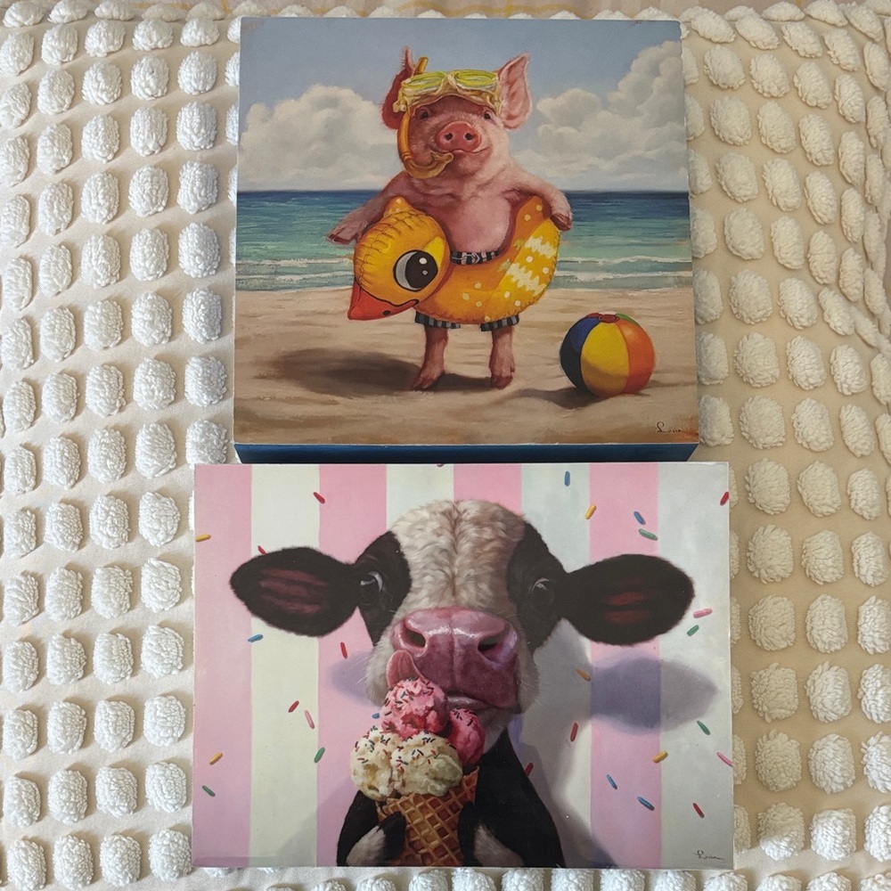 2 Piece Cute Animal Wood Art Set